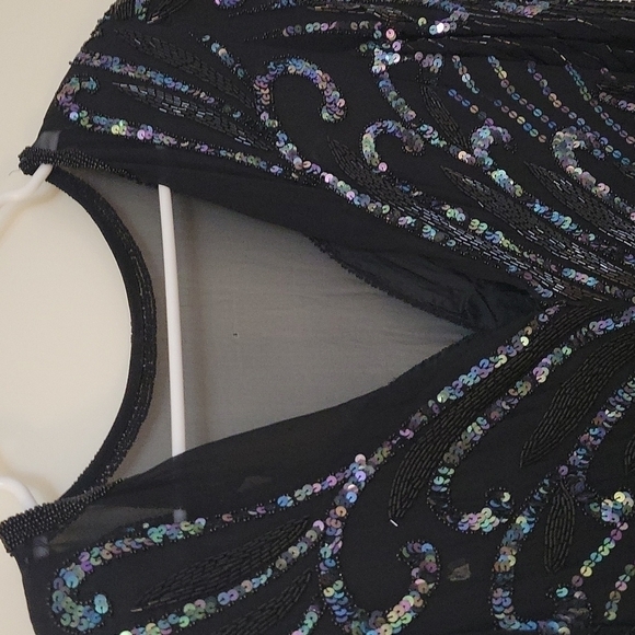 VTG AJ BARI 1980s Great Gatsby Heavily Beaded Sequin Silk Power Dress - Picture 9 of 12